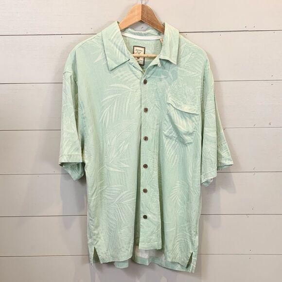 Jamaica Jaxx 100% silk Men's Mint Green Tropical Shirt textured fabric size XL - Picture 1 of 8